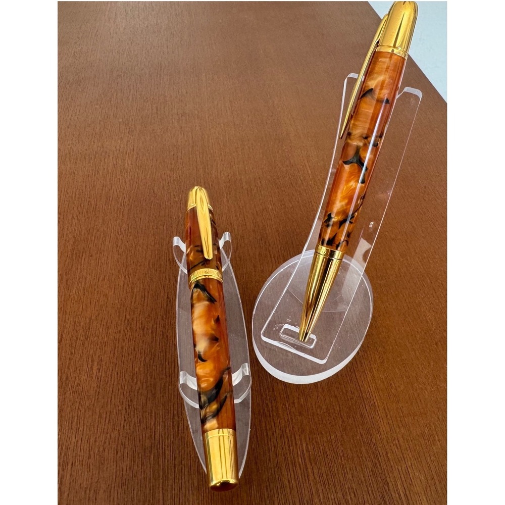 Waterford Pallas Tortoise Ballpoint Rollerball Pen Set Gold Trim